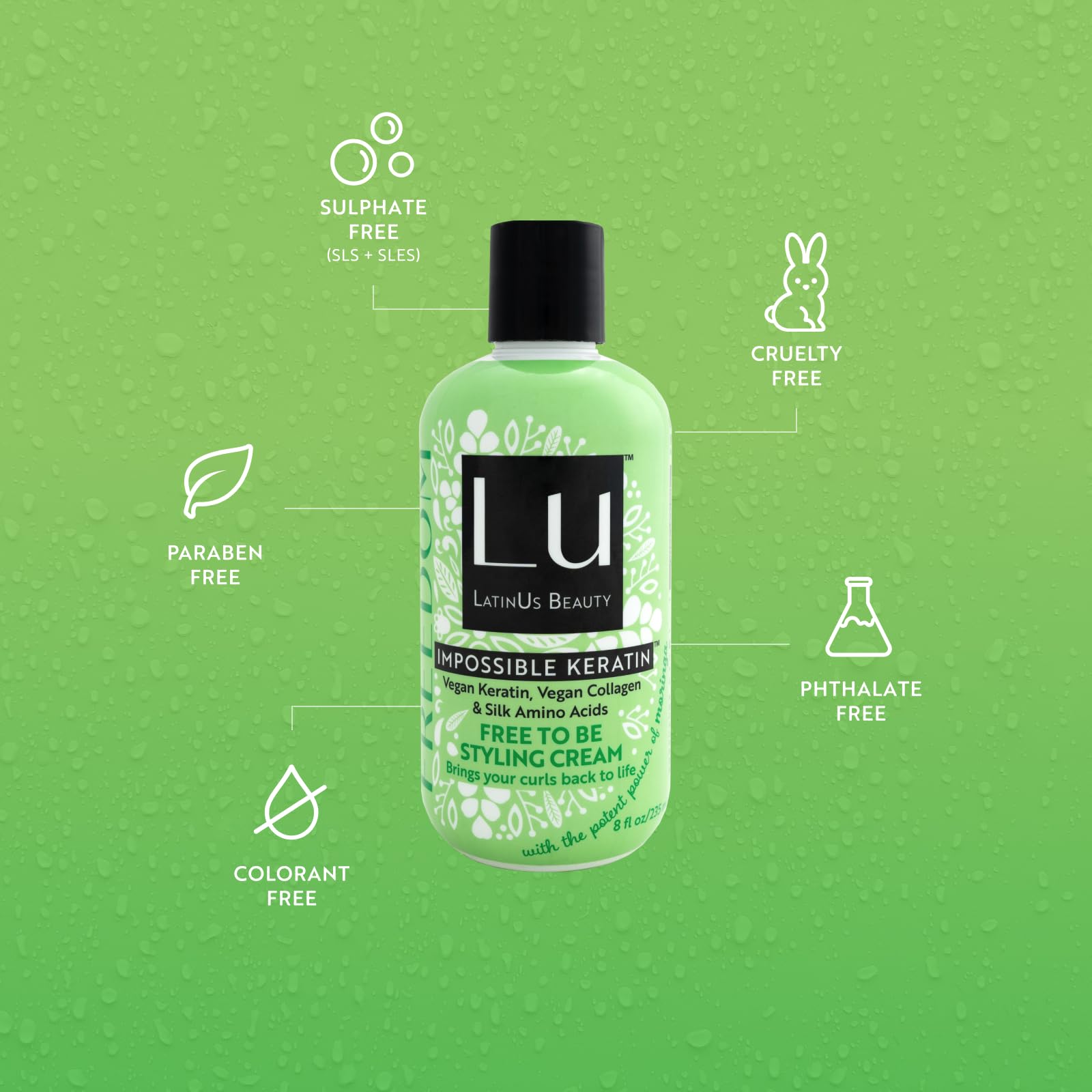 Lu LatinUs Beauty Free To Be Crema per pettinare il massimo volume con benefici antiossidanti di Moringa e Keratina Vegana | Crea consistenza e corpo in capelli piatti e fini, fissaggio medio (8 oz)