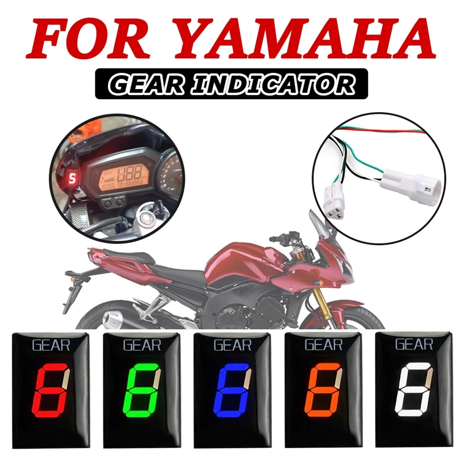 Motorcycle Gear Indicator Speed Display Meter Fit For YAMAHA FZ6 FZ1 FZ1N FZ 6 FZ 1 1N FZ1S FZ8 FZ16 FZ 8 FZ 16 TDM900 TDM 900 TDM Wodoodporny(White)