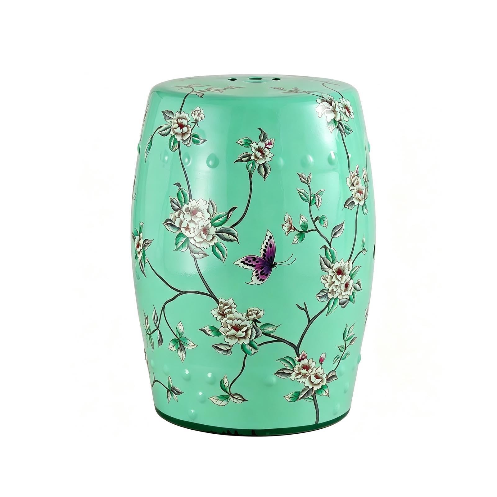 Ręcznie Malowany Ceramiczny Stołek Ogrodowy, Patio Na Świeżym Powietrzu I Dekoracje Wewnętrzne Chinoiserie Ceramiczny Stołek Do Perkusji Na Trawnik, Podwórko, Salon – Dekoracyjny Akcent(Green)