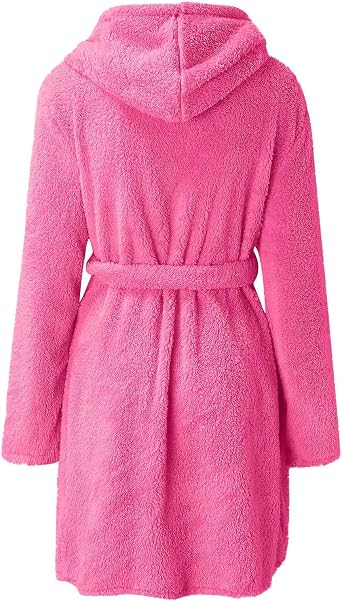 SHOPESSA Fuzzy Robes for Women Belted Soft Fleece Hooded Plush Loungewear Mid Length Terry Cloth Spa Bathrobes