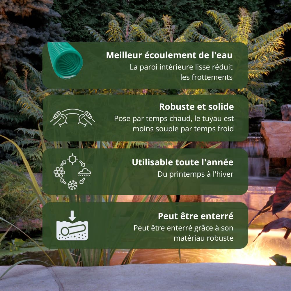 HeRo24 Tubo a spirale 25 mm 10 m tubo di aspirazione & tubo di pressione verde trasparente PVC con spirale di rinforzo per acqua, pompe, stagno e giardino