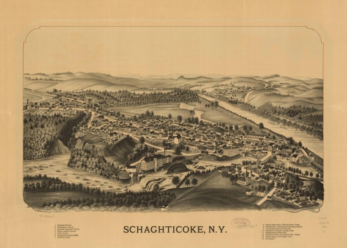 1889 Vintage Map of Schaghticoke, New York Schaghticoke, N