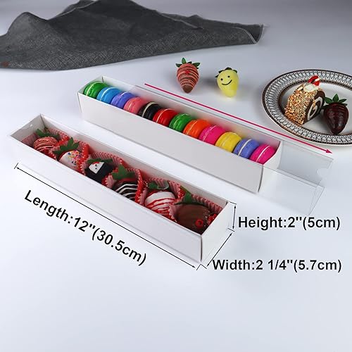 Miniatura 3 de Paquete de 50 cajas de fresas cubiertas de chocolate transparente de 12 x 2 x 2 pulgadas para 6, cajas de macarrón, cajas de trufa de chocolate,