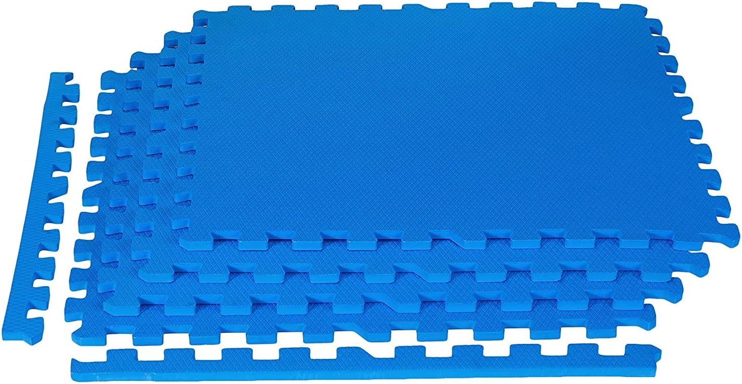 GSQUARE Interlocking Puzzle Exercise Mats 10mm Thick - 2 ft. x 2 ft. per Tile - 4 Tiles -16 sq. ft. - Blue