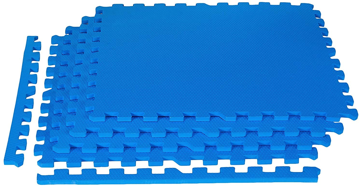 GSQUARE Interlocking Puzzle Exercise Mats 10mm Thick - 2 ft. x 2 ft. per Tile - 4 Tiles -16 sq. ft. - Blue