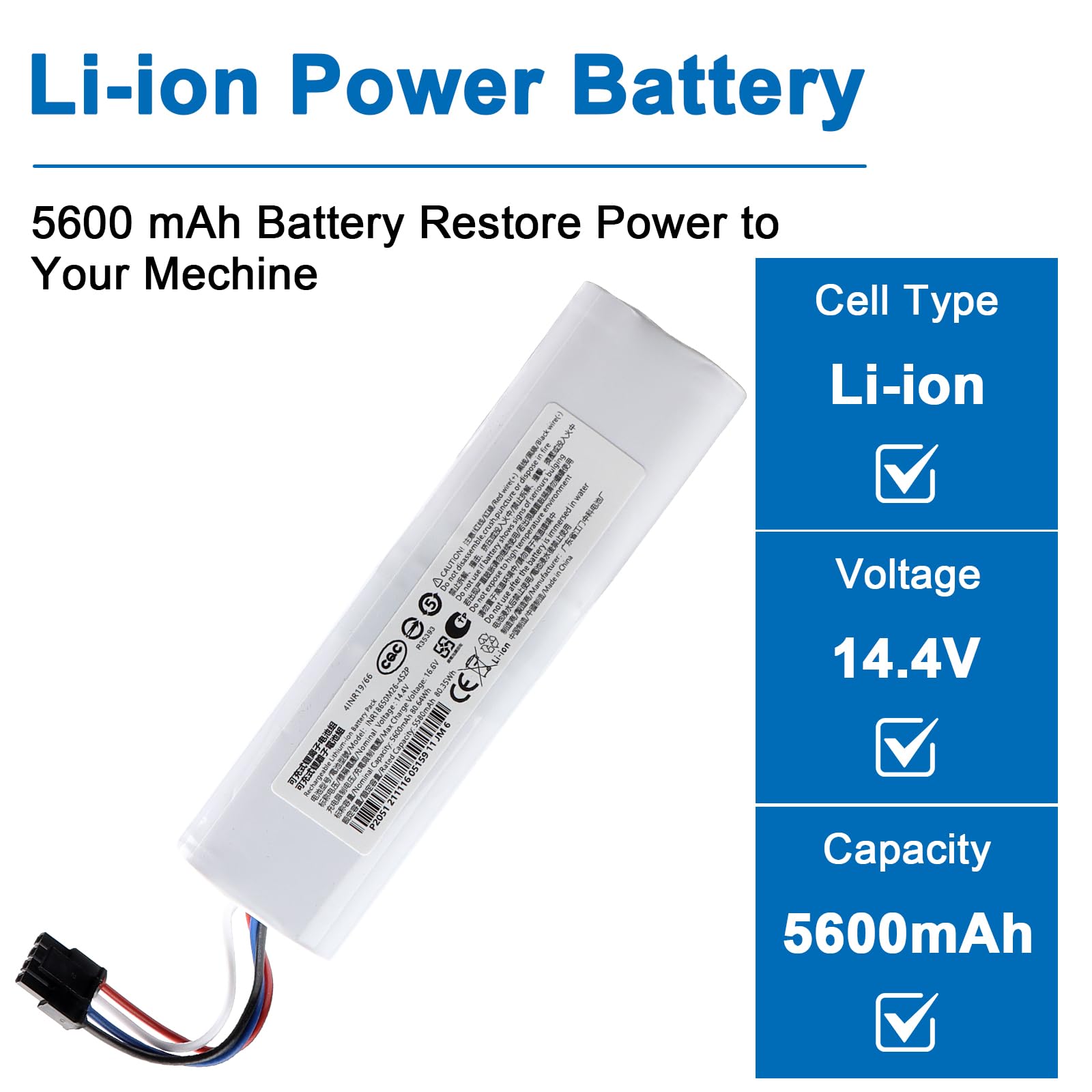 Batteria sostitutiva da 5600mAh per Dreame F9, D9, D9 Max, D9 Pro, L10, D10 Plus, D10s, L10 Pro, D10, Xiaomi X10 X10+PLUS B101CN OMNI 1S, S10 S20 X20 P2150 P2008-4S2P-MMBK Aspirapolvere 14,4V