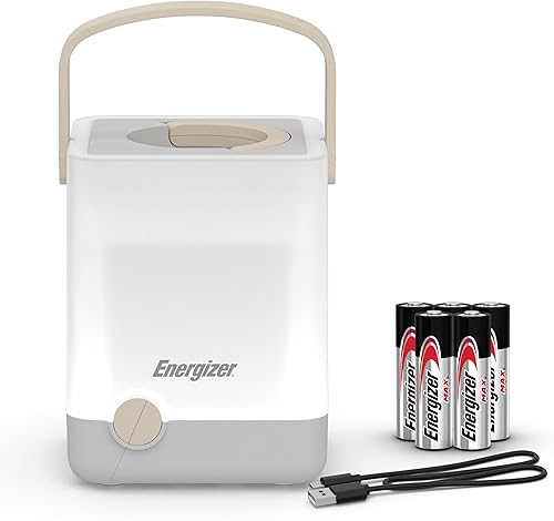 Energizer LightxPower Cube - Linterna de campamento X1000 de doble potencia recargable y batería AA, IPX4 resistente al agua