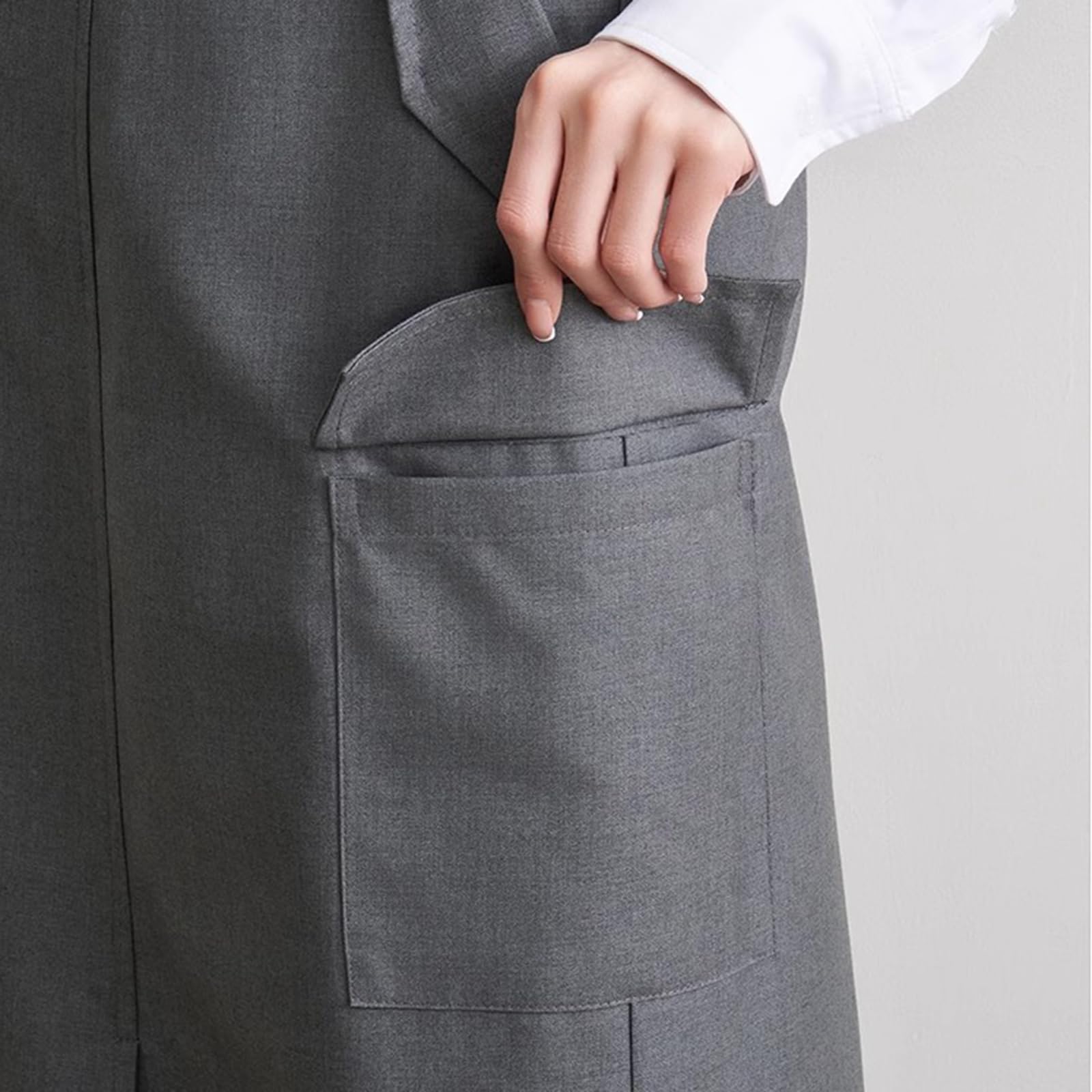 Medio Delantal con 4 Bolsillos, Delantal De Cocina, Mandil Camarero Largo para Cocinar Barbacoas Y RestaurantesGrey,One Size