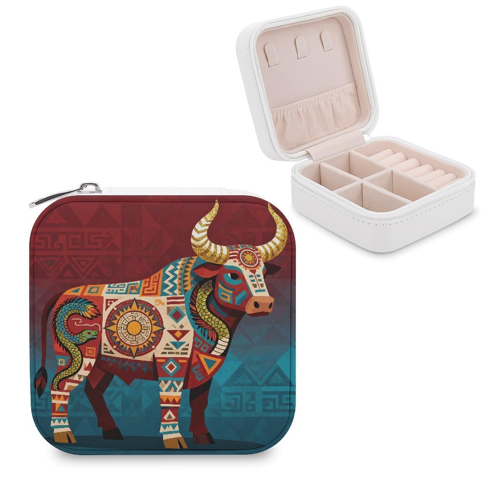 VstaDank Aztec Cow Jewelry Box Beautiful Portable Ring Boxes Cute Large-Capacity Jewelry Case Jewelry Organizer for Mothers Gifts for Earrings Rings Hand Bracelet