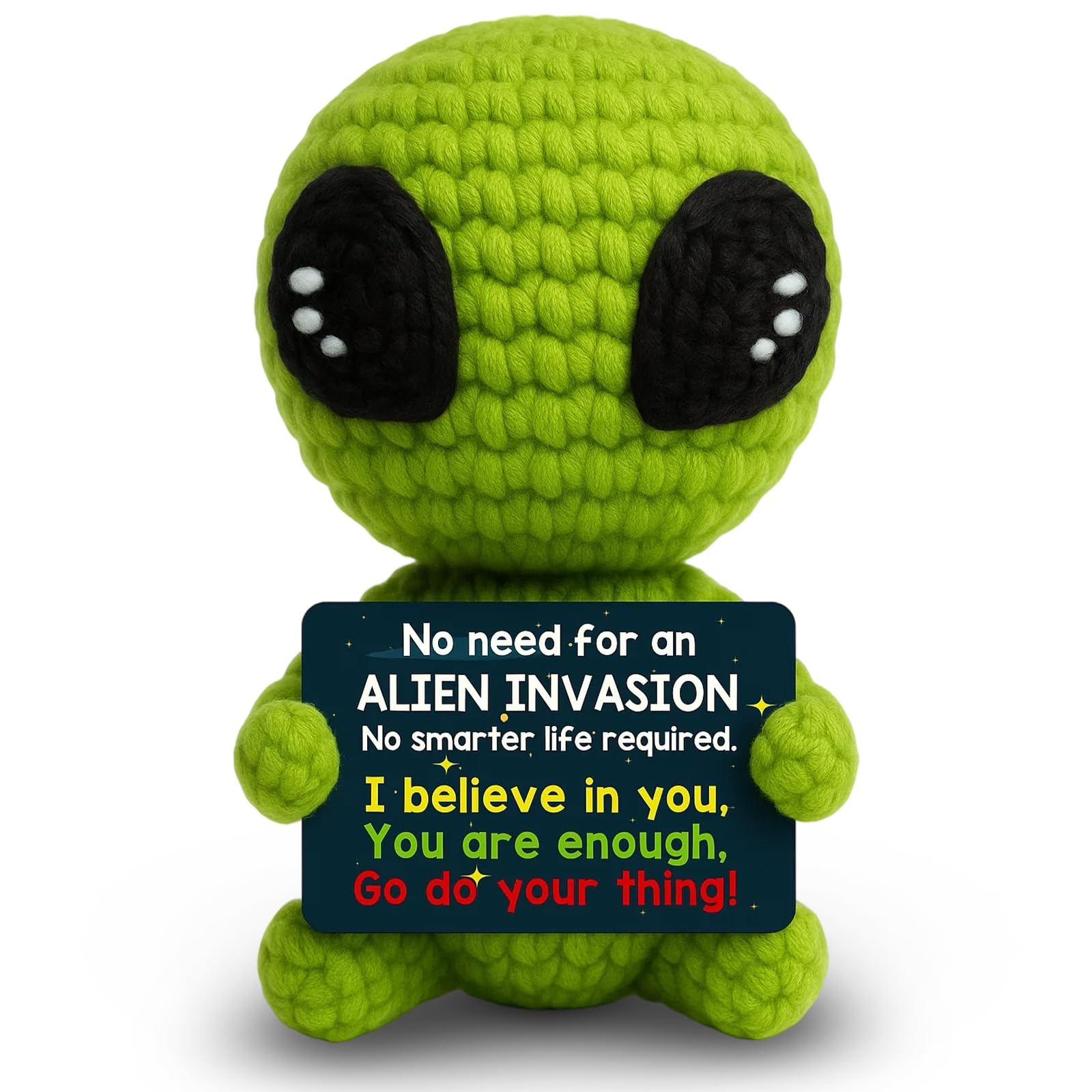 Alien Plush,Crochet Alien Toy for Kids and Sci-Fi Fans, Positive Affirmations Gift for Women, Emotional Support Crochet, Cute Room Decor