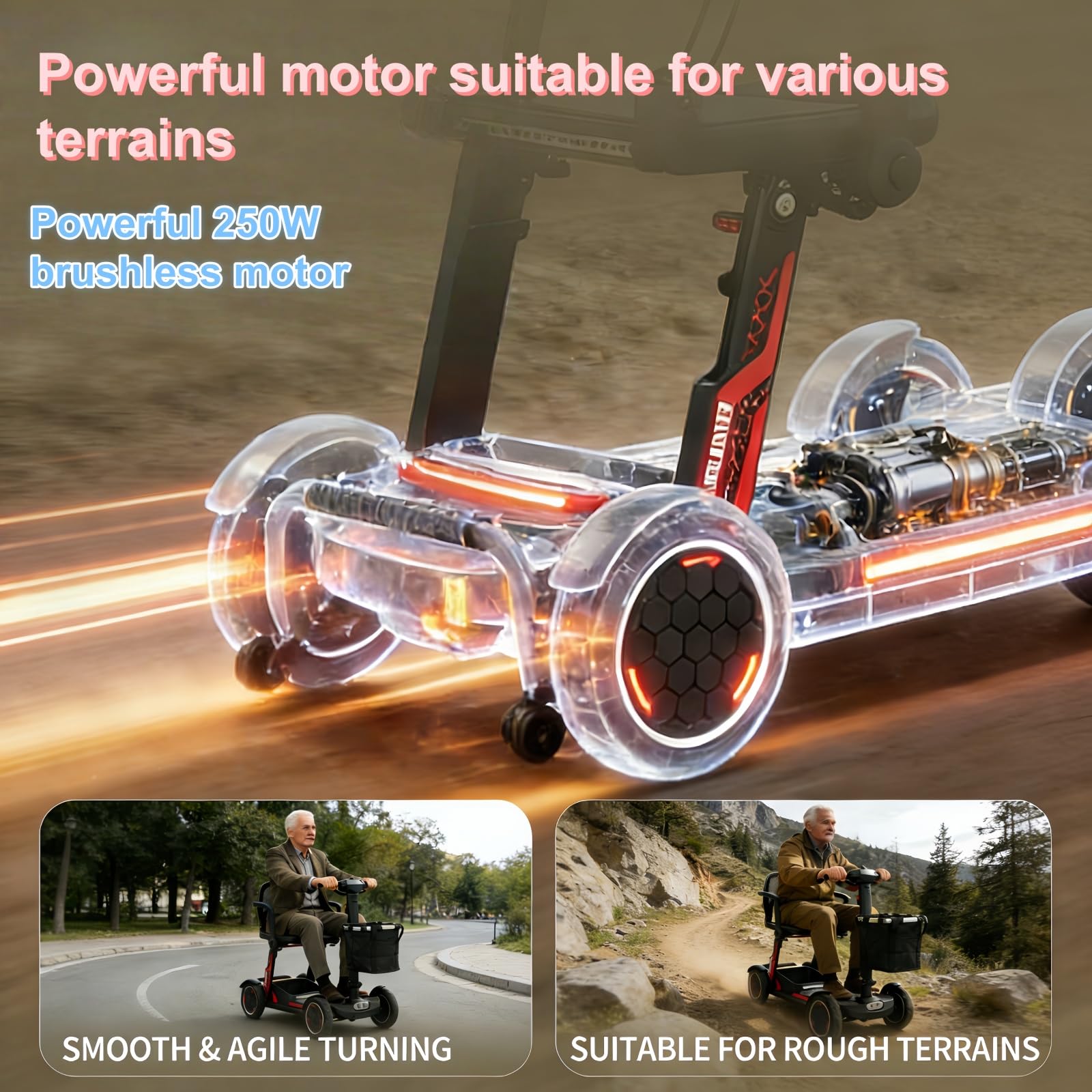 Scooter Plegable De Movilidad, Scooters De Movilidad Para Adultos, Diseño Cómodo Y Plegable, Scooters De Movilidad De 4 Ruedas Con Autonomía Mejorada. 20A