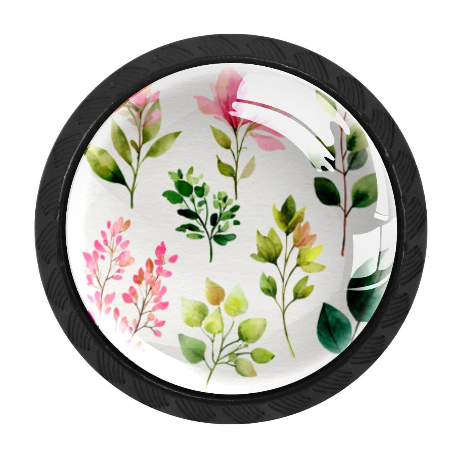 CHENZZZZ 4 Pack Cabinet Handles Black Pink Green Leaves (3) Cabinet Knobs Draw