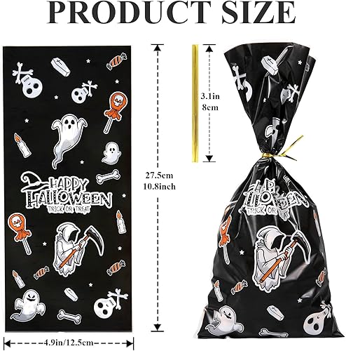 Miniatura 2 de Bolsas de dulces de Halloween, bolsas de celofán transparente de 5 x 10 pulgadas con diseños de Halloween, calabazas, bolsas de violonchelo de