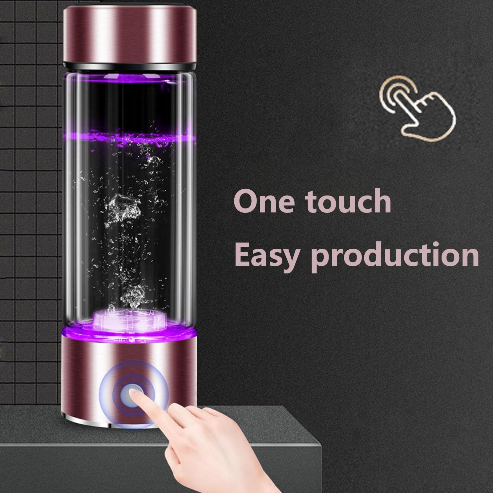 PAHION Generador De Agua De Hidrógeno 3-en-1 Botella De Agua De Hidrógeno Molecular Portátil Copa De Salud De Vidrio De Agua Rico En Hidrógeno Contenido De Hidrógeno A 1300-1600 PPB 400 Ml