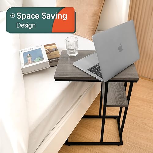 Miniatura 15 de Yoobure Mesa auxiliar en forma de C, mesa auxiliar para sofá y cama, mesas auxiliares pequeñas para espacios pequeños, sala de estar, dormitorio,