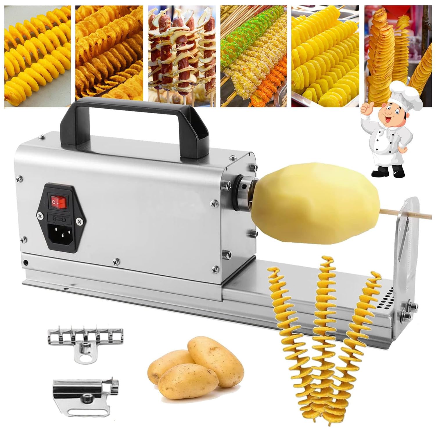 asdchZen Electric Potato Slicer Spiral Cutters For Twisted Potatoes And French Fries, Easy-To-Use Kitchen Tool For Commercial And Home Use