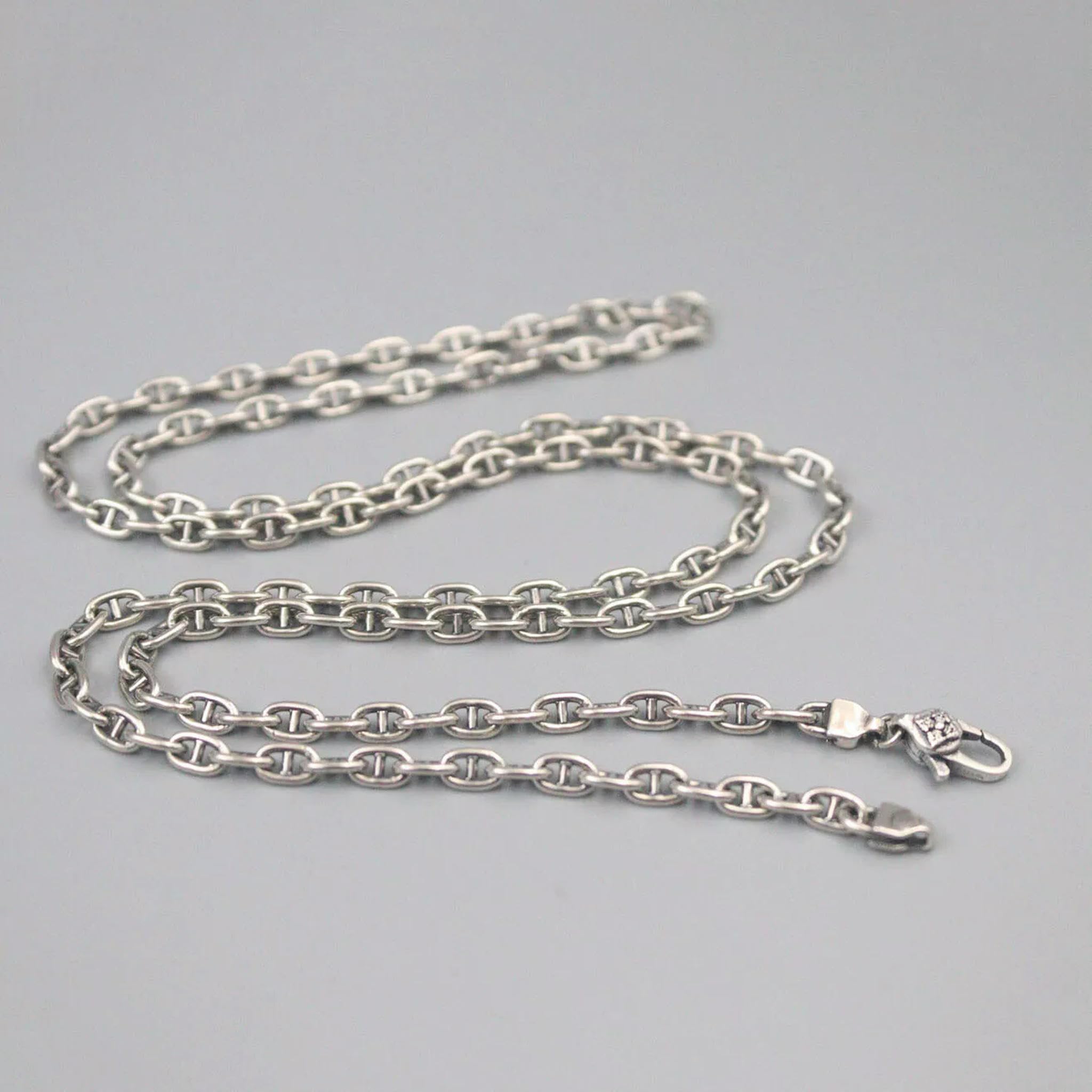 Collana in Vero Argento 925 per Uomo, Catena a Maglie di Ancoraggio da 3,5 mm di Larghezza, Lunghezza 26 Pollici