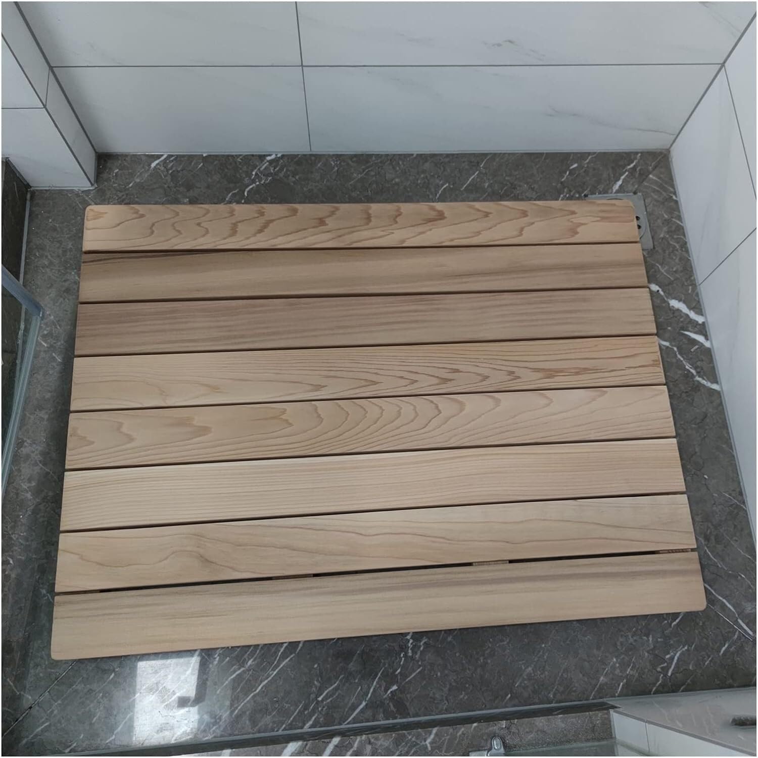 BHGFYXBS Wood Shower Bath Mat Splicing Foot Pad Bathroom Non Slip Drain Board Breathable Floor Pedal Custom Size,Wood Color-50x90cm