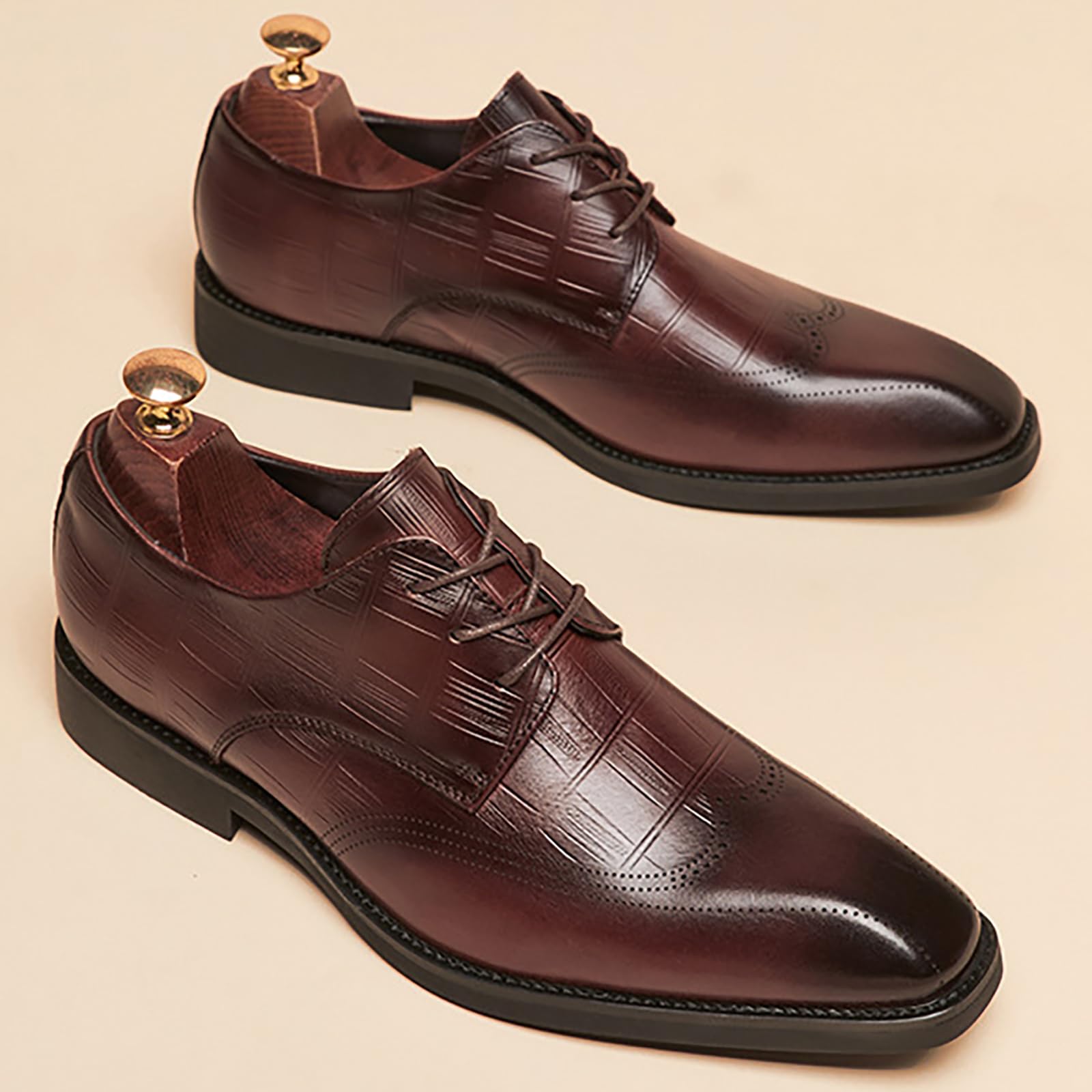 Oxford e Derby da Uomo in Vera Pelle, Scarpe Formali Classiche Stringate Brogue per Matrimoni, Balli Studenteschi, Affari e Ufficio,Marrone,46