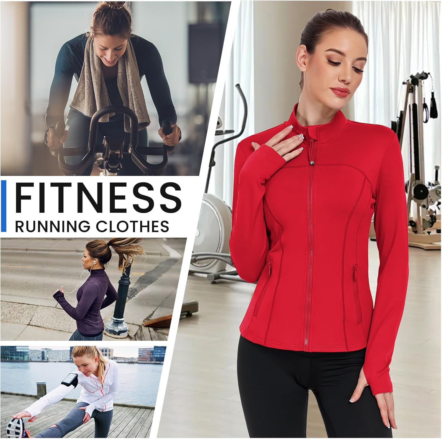 Women's Workout Jackets Full Zip Running Yoga Jackets Lightweight Athletic Clothes with Thumb Holes - Image 6