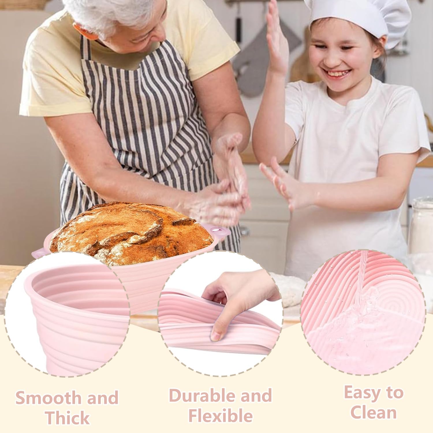 8 Pièces Moule à Pain,Moule Pain de Mie,Moules a Cake,Kit Patisserie,Corbeille a Pains,Banneton pour Pains,Moules Brioche,Accessoires de Cuisine Compris Baguette à MéLanger Brosse et Toile