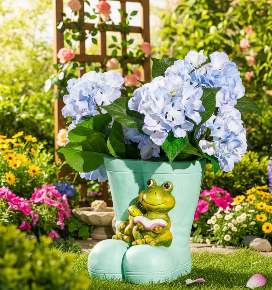 New Whimsical Frog in Wellington Boot Planter – 24cm Decorative Garden Ornament, Ideal for Adding a Playful Touch to Patios, Shelves & Outdoor Spaces-G48