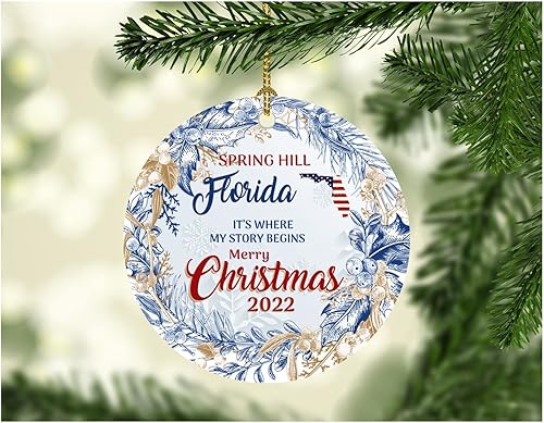 Christmas Ornament Tree 2023 Gift Spring Hill Florida Ornaments It's Where My Story Begins Spring Hill FL City Hometown State Gift Xmas Decoration
