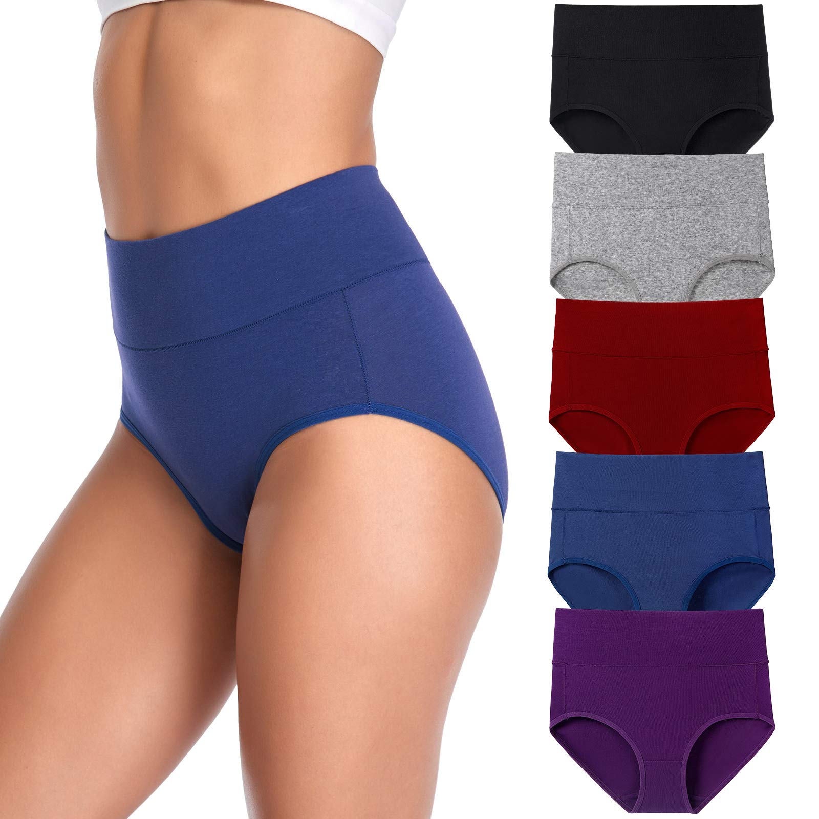 K-cheony Pack of 5-Underwear Women,Solid Color Tummy Control Cotton High Waist Ultra-Soft Underpants Briefs (Style 1, S)