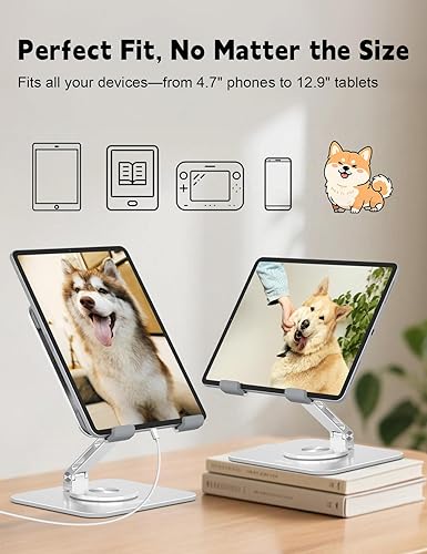 Miniatura 7 de Soporte para tableta para iPad con base giratoria de 360 - Soporte ajustable de aluminio para tablet para escritorio, lindo soporte de diseño de
