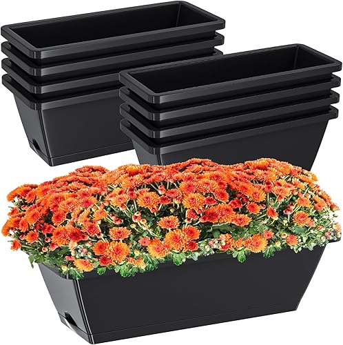 Jardineras para jardinería doméstica, 8 unidades, 17 pulgadas de largo para alféizar de ventana al aire libre, cajas rectangulares de plástico para