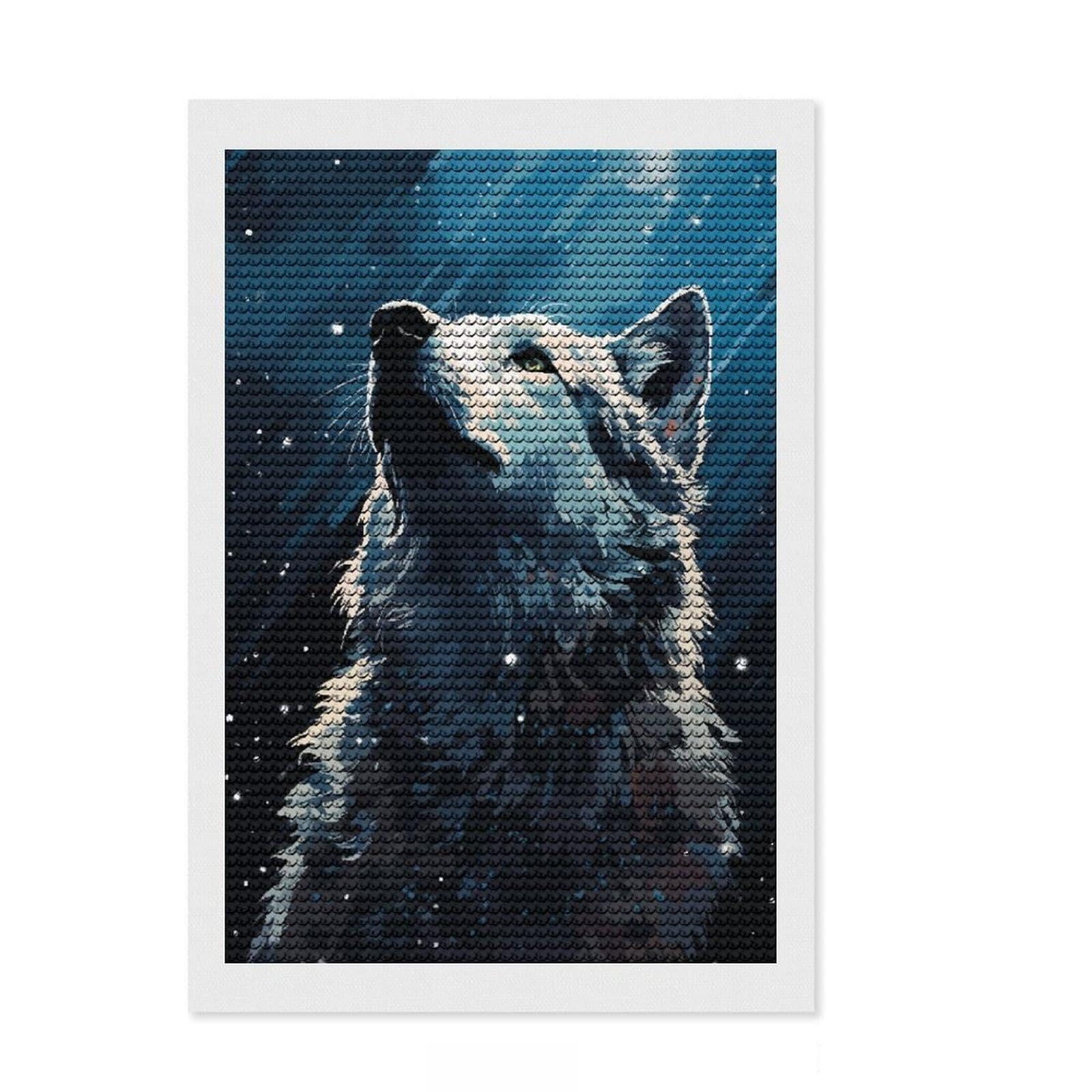 Junmoney Inspiring Wolf Pixel Art Diamond Art Canvas 8"x12", Neat Printed Canvas, Mindful Craft Activity, Cosy Home Accent, Festive Craft Gift