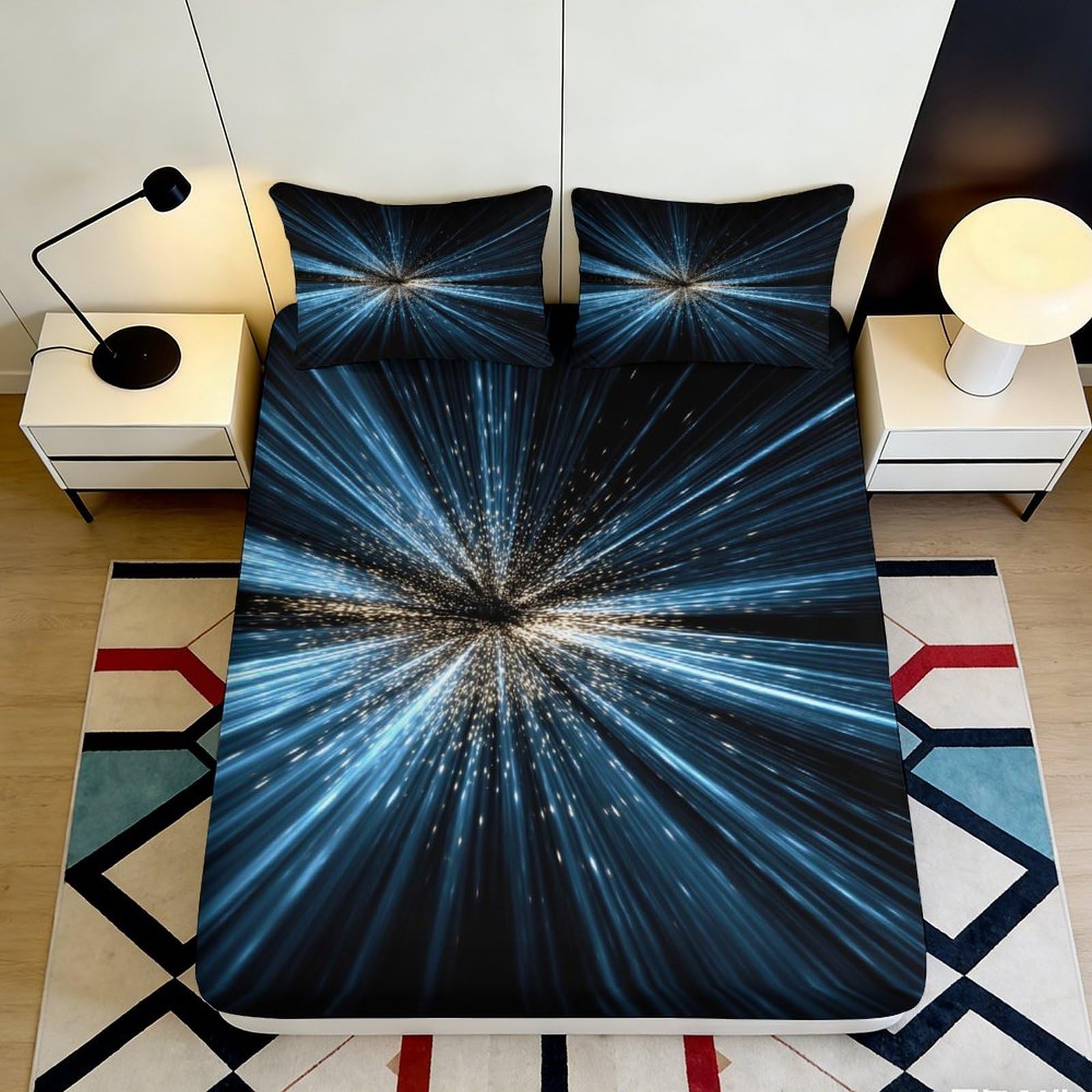 3D Printed Galaxy Starry Sky Fitted Sheet Microfiber Deep Blue Cosmic Nebula Bed Cover for Bedroom Dorm Decor 90x200x25cm