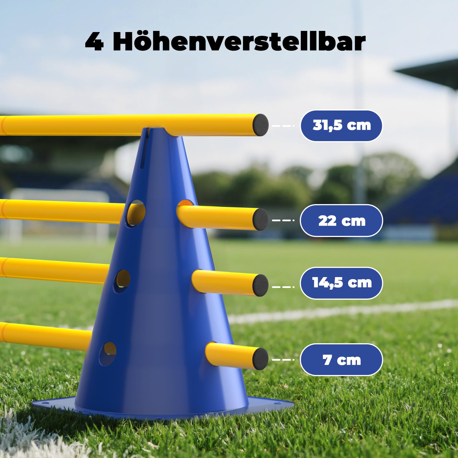 GHB Steckhürdenset Hobby Horsing 12 Kegel 18 Stangen, Agility Hürden Set Hunde, Fussball Trainingszubehör für Koordinationstraining mit Tragetasche