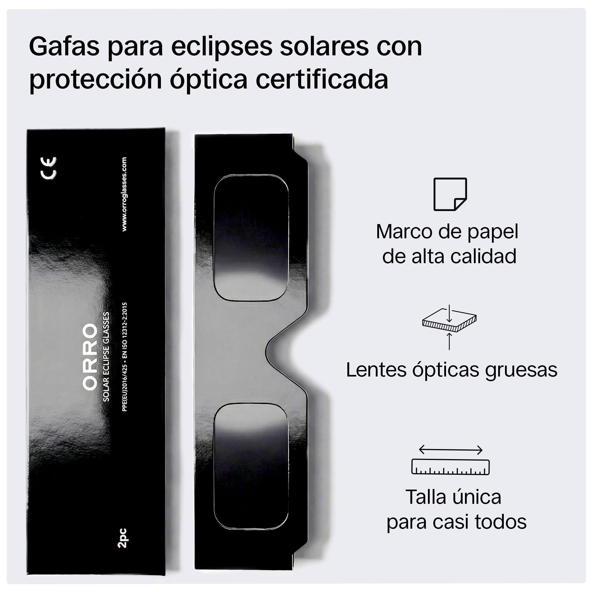 ORRO Gafas para eclipse solar Classic 37 mm Pack de 12, Negro, Protección ocular certificada, Probadas según EN ISO 12312-2:2015, Marcado CE para observación solar directa segura