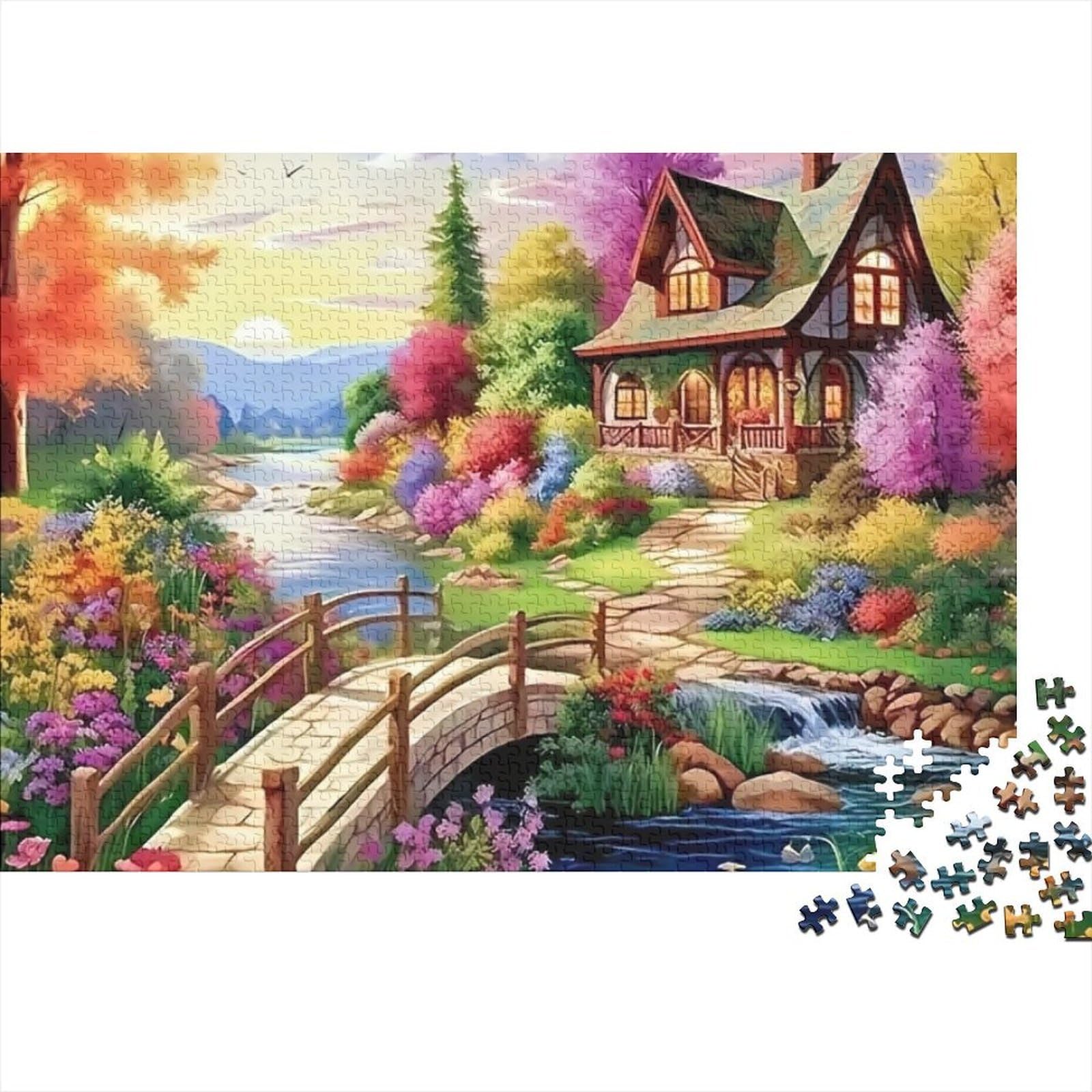 Rompecabezas de 1000 piezas de cabaña colorida, juego de mesa de 38x26 cm 8