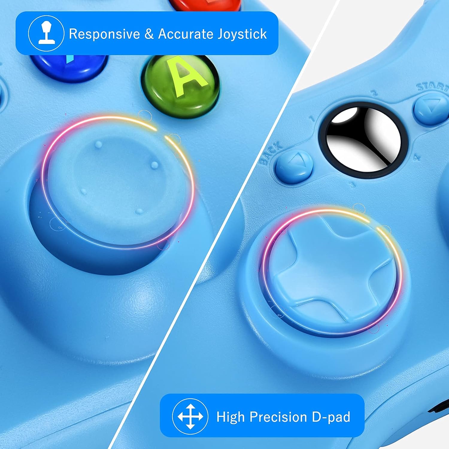 Puning Replacement Wireless Controller Compatible with Xbox 360 Controller,Wireless Game Controller Joystick for Xbox&Xbox Slim 360(Blue) (Renewed)