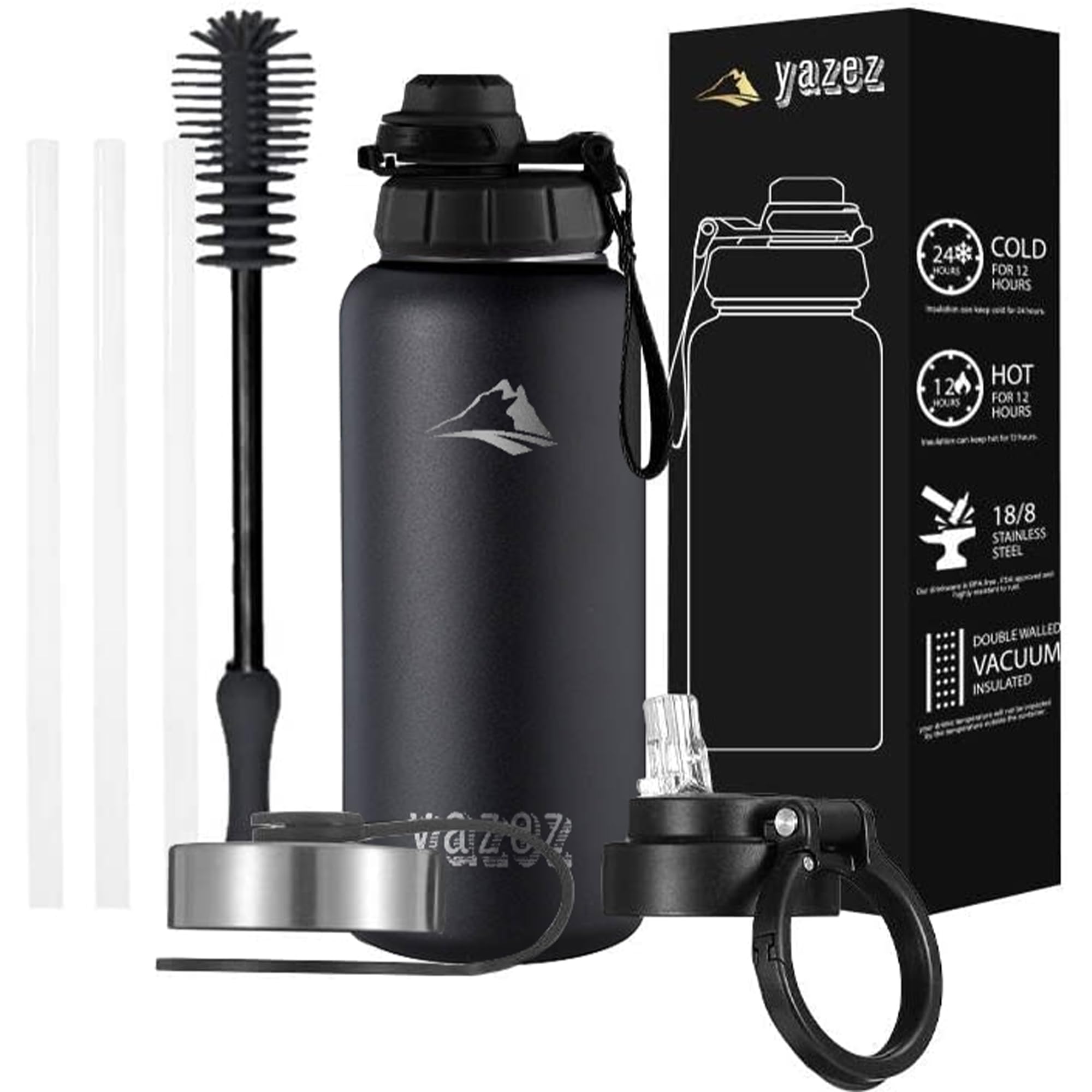 Sports Water Bottle – Stainless Steel Water Bottles 32oz – 3 Lids Double Wall Reusable Water Bottle for Gym, Biking, Hiking, Office – Water Bottles Insulated Water Tumbler– Modern and Cute Design