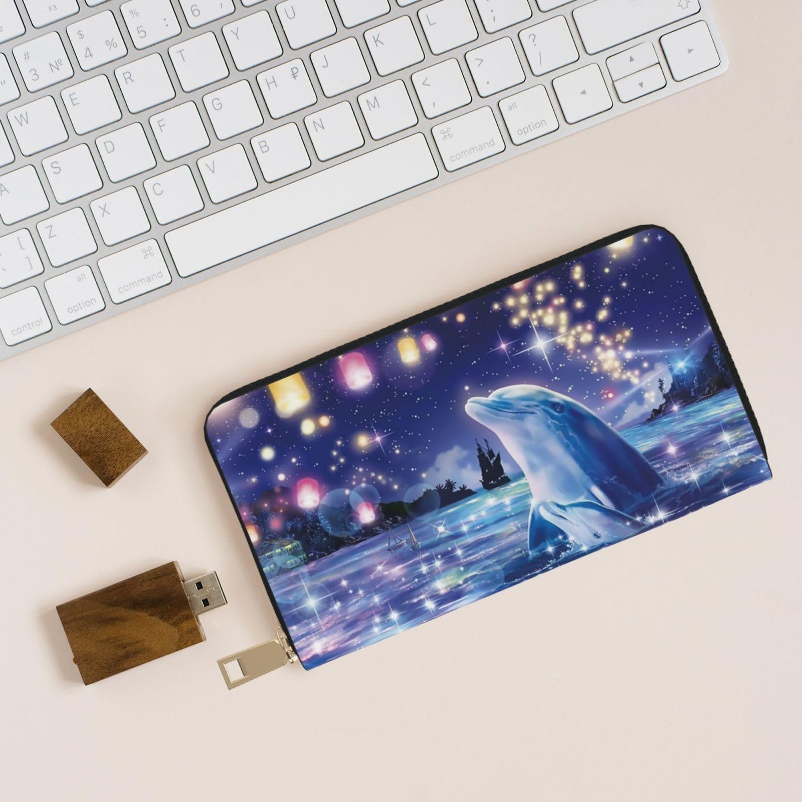 Amazon.co.jp: 長財布 イルカ 星空 海 天灯 財布 メンズ レディース 大