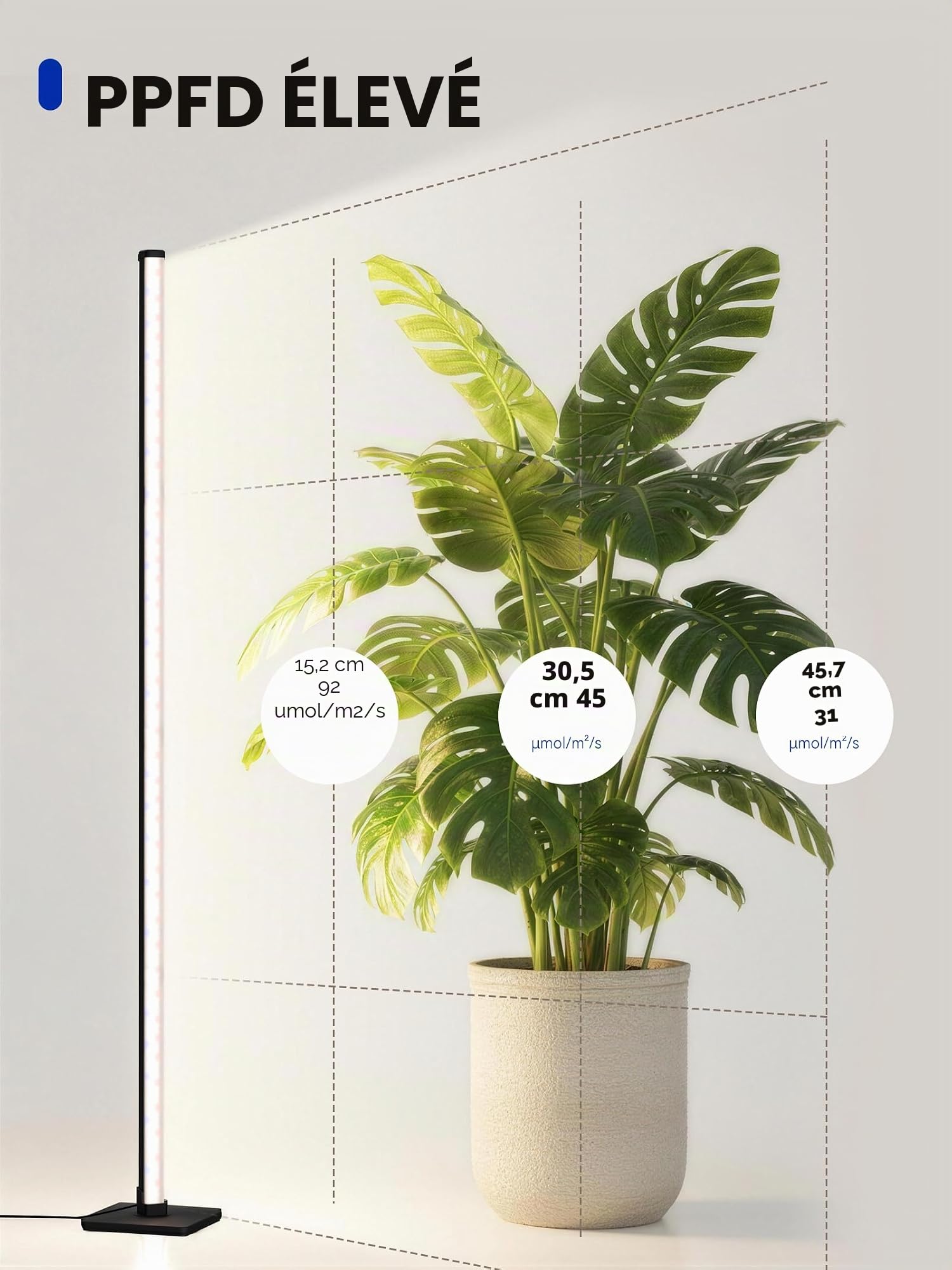 GLOWRIUM - Lampe de culture sur pied pour plantes d'intérieur, lumière verticale à spectre complet de 60 pouces, 3 modes d'éclairage, minuterie automatique, réglable à 6 niveaux, adaptée pour la