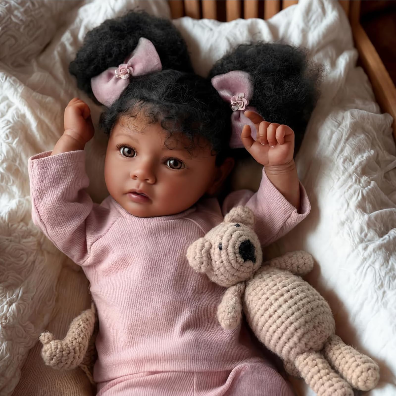 Puppe 50 cm Black Realistische Reborn Puppen, Mädchen Weiche Silikon Vinyl Lebensechte Baby Afroamerikanischer Realist Neugeborenes