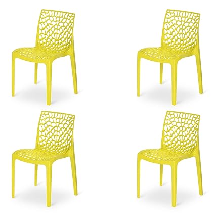 Supreme Web Designer Plastic Chair for Home and Office (Yellow, 4)
