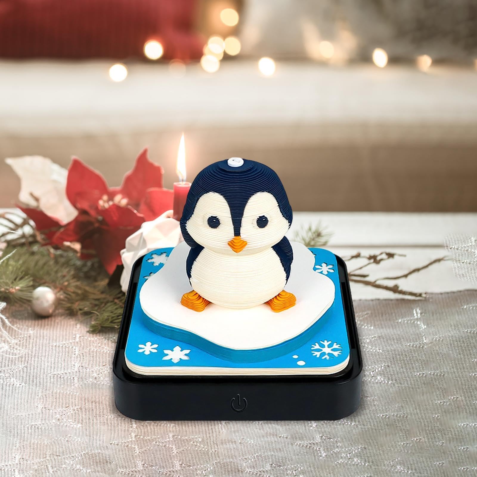 Qianly Tischkalender 2025 Schreibtischkalender 3D Effekt Papier Notiz mit Licht Und Acrylbox Als Schutz Dekorative Erinnerungen Multifunktionale Verwendung F, Pinguin