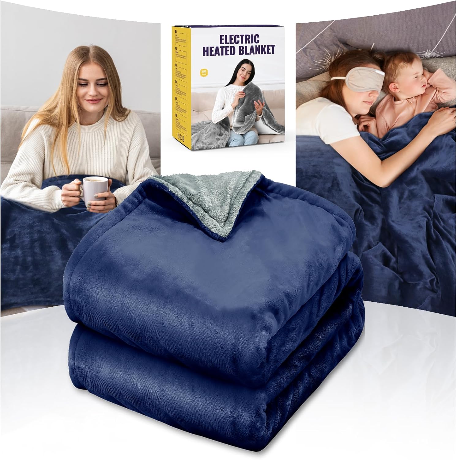 Qfun Electric Heated Blanket Throw – Luxury Soft Fast Heating Throw Blanket with 6 Heat Settings & Auto Shut-Off, Over-Heat Protection, 71″x40″Large Size Warm Flannel Winter Blanket Gift for Women Men