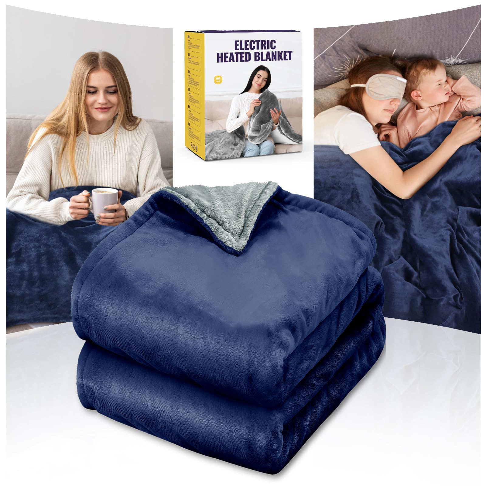 Qfun Manta Termica, Doble Cara Esterilla Electrica 180x100cm con 6 Niveles de Temperatura y 4 Temporizador, Calentamiento Rápido Electric Blanket, Lavable Manta Electrica Sofa, Apagado Automático