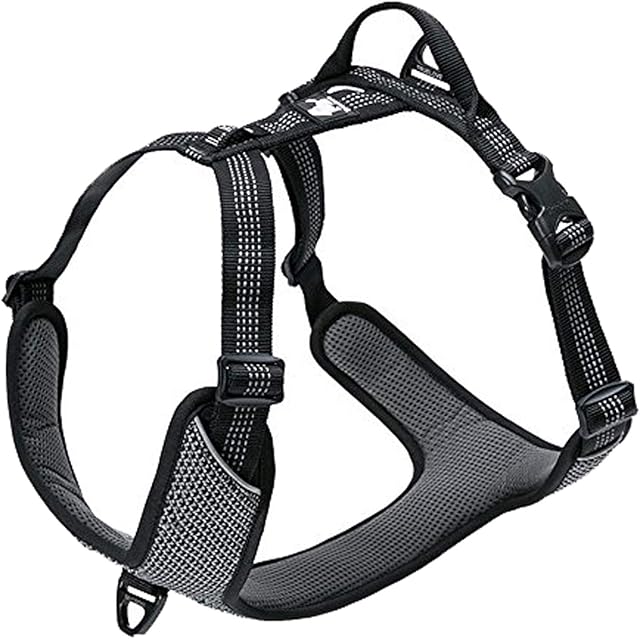 Dog Harness Adjustable Reflective No Pull Durable Pet Vest Car Trip Outdoor TLH6071(Black,M)