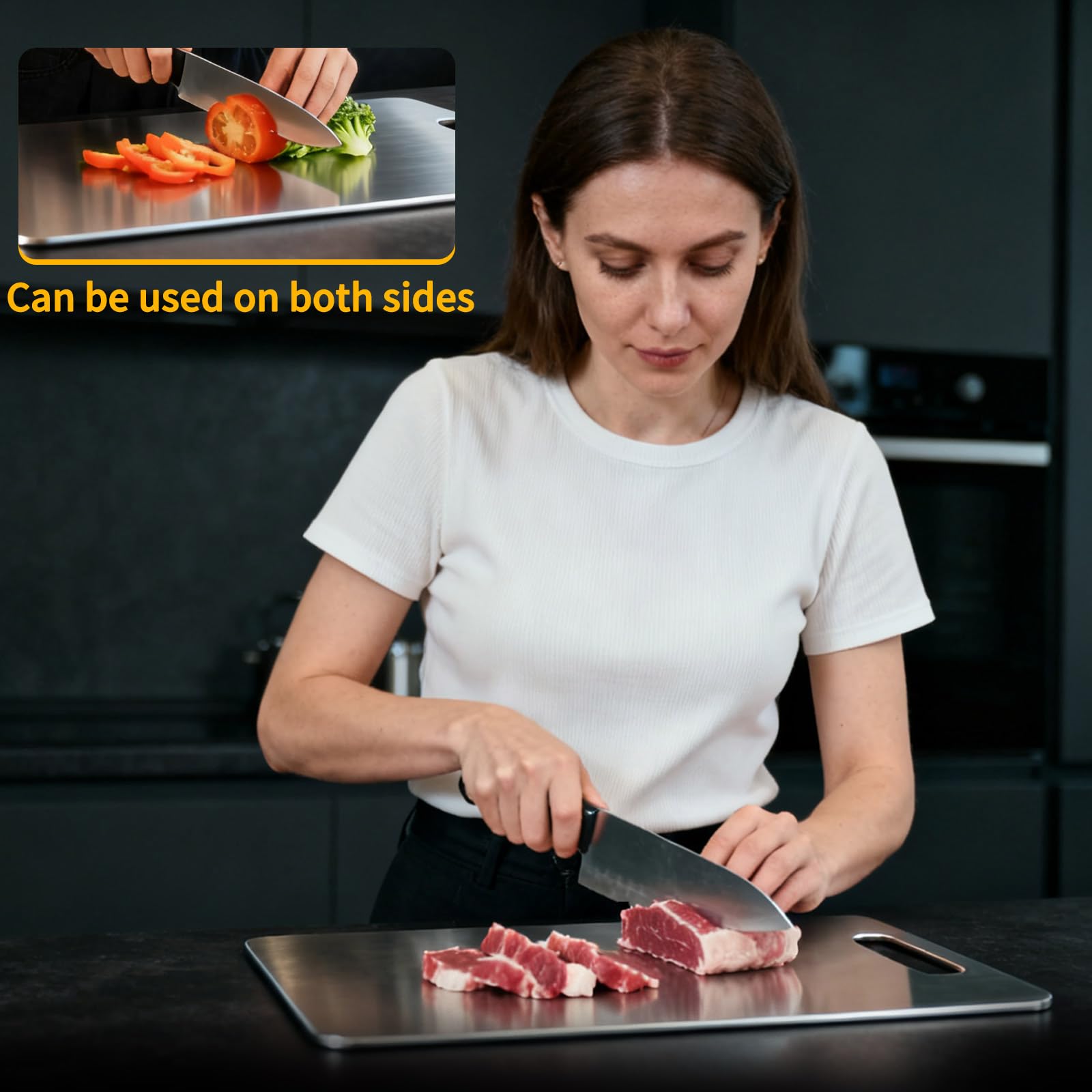 3 Planches à Découper Titane Inox, Lot de Planches de Cuisine Antidérapantes Résistantes aux Rayures, Hygiéniques & Lavables Lave-Vaisselle(25x15 cm, 29x20 cm, 39x28 cm)
