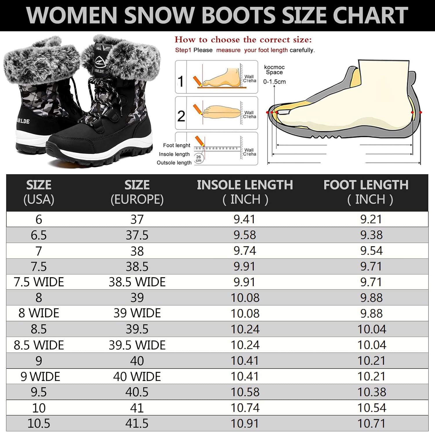 EARLDE Women's Snow Boots Waterproof Winter Boots Mid-Calf Outdoor Lightweight Warm Faux Fur Lined with Non-slip Sole - Image 2