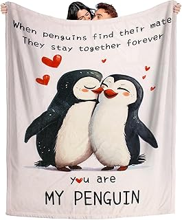 ZZXF Pinguin-Decke für Paare, romantische Geschenke für Sie und Ihn, Jahrestagsdecke für Paare, Hochzeit, Geburtstag, Geschenk für Ehefrau, Ehemann, Freund, Freundin, I Love You, Flanell-Überwurf