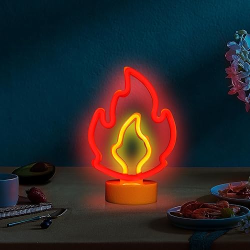 Miniatura 4 de ENUOLI Letrero de neón LED en forma de llama para dormitorio, luces de llama roja, lámpara USBfunciona con pilas para decoración de habitaciones,