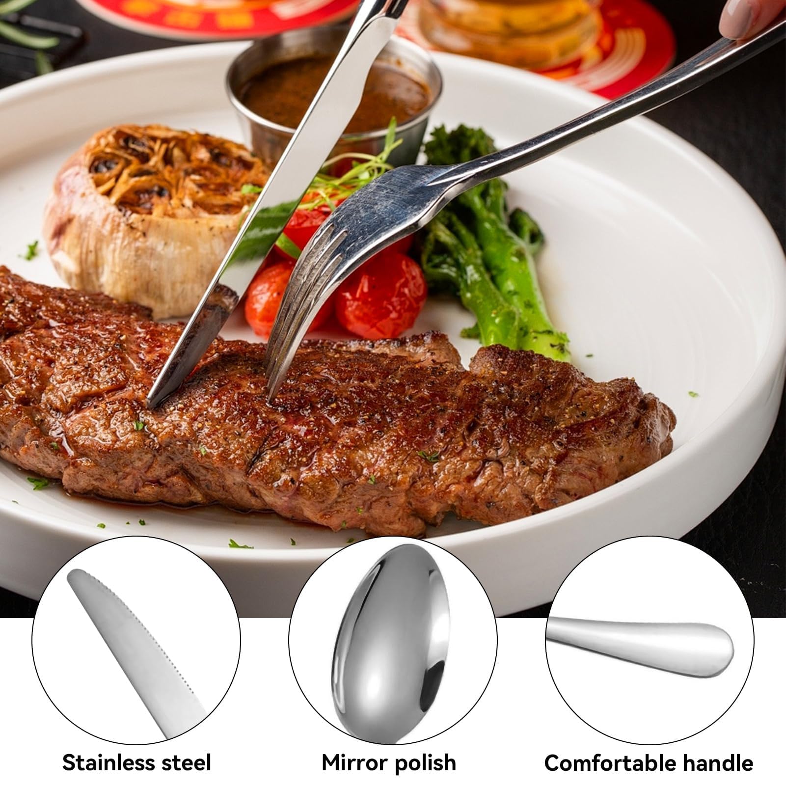 Set di posate lucidate a specchio, Set di posate da 24 pezzi con portautensili da appendere, incluso coltello forchetta cucchiaio con rack di stoccaggio